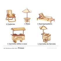 Kit Miniatura Praia 6 Peças Espreguiçadeira Carrinho Mdf