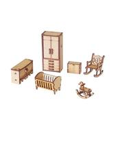 Kit Miniatura Quarto De Bebê c/ 6 Peças Berço Poltrona Mdf