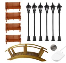 Kit Miniaturas 4xBanco 6xPoste 1xPonte - Maquetes E Terrário