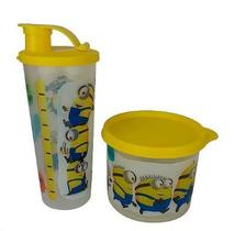 Kit Minions Tupperware Copo com bico 470ml e Redondinha 500ml.