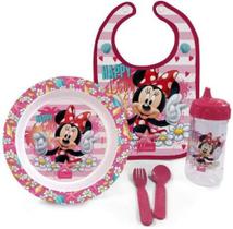 Kit Minnie Hora Da Papinha ,Prato,Babador,Copo E Talheres