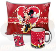 Kit Minnie Mouse Caneca Almofada Chaveiro