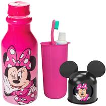 Kit Minnie Rosa Garrafa 500ml Antivazamento e Porta Escova