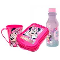 Kit Minnie Rosa, Garrafinha Infantil 500ml Retrô, Caneca Infantil 360ml , e Sanduicheira infantil Plasútil