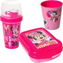 Kit Minnie Rosa Porta Lanche Escolar Infantil Passeio Viagem