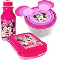 Kit Minnie Rosa Potes e Garrafa Porta Lanche 5 Itens