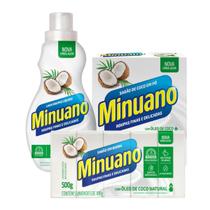 Kit Minuano Coco: LavaRoupas Líquido, Sabão Pó e Sabão Barra