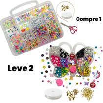 Kit Missanga Infantil Completo com Letra Aplique Emborrachado Entremeio Para Pulseiras Colar 2600pçs