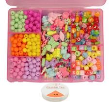 Kit Missangas Maleta Perolas Coloridas Letra Pulseiras Fofas