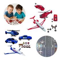 Kit Missão Resgate Carrinho Helicóptero Avião De Brinquedo