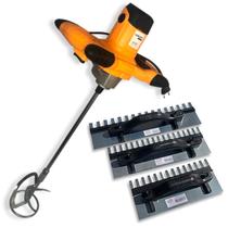 Kit Misturador Menegotti Mel1200 1200W Com Desempenadeiras Reguláveis Timóteo Aço Galvanizado Ajustáveis Para Argamassa Massa Acabamento Profissional