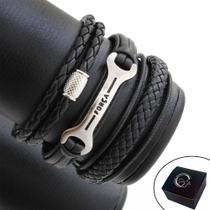 Kit /Mix 03 Pulseiras de Couro Masculinas FORÇA Chave de Fenda