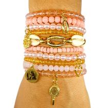 Kit Mix 10 Pulseiras Orixá Oxum Rosa Umbanda