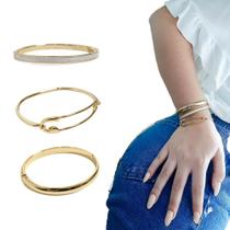 Kit Mix 3 Bracelete Feminino Alfinete Slim E Grosso Semijoia