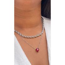 kit Mix de Colares Cordão Baiano e Corrente Coração Aço Inoxidável