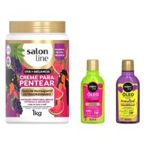 Kit Mix de Melancia e Uva com Creme para Pentear e 2 Óleos Reparador Salon Line