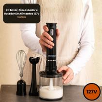 Kit Mixer, Processador e Batedor De Alimentos 3 Em 1, 127V Cor Branco ou Preto Conforme Disponibilidade em Estoque
