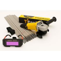 Kit mlb esmerilhadeira angular 650w 127v + eletrodo + oculos de solda automatico
