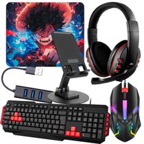 Kit Mobilador Completo Com Headset Teclado Mouse Hub Suporte de Celular