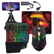 Kit Mobilador de Celular Teclado Gamer + Mouse Para Jogos + Hub usb 4 Portas COD FF PUBG