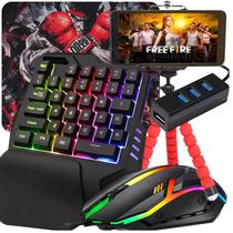 Kit Mobilador Gamer Completo Teclado One Hand Uma Mão Mouse Mousepad Suporte Para Celular