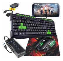 Kit Mobilador Gamer HUB 3.0 4 Portas + Mouse Led 3200 dpi + Pad Speed Teclado Multimídia