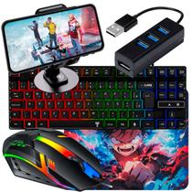 Kit Mobilador Gamer Led Teclado Rgb + Mouse 1600dpi + Pad Speed Estampado e Tripé