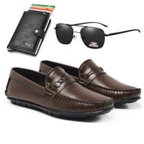 Kit Mocassim Casual Oxford + Óculos Sol Carteira Automática