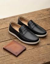 Kit Mocassim Casual Penny Loafer e Carteira Couro Legitimo Kit Mocassim Casual Penny Loafer e Carteira Couro Legitimo
