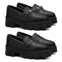 Kit Mocassim Preto Feminino Tratorado 2 Pares