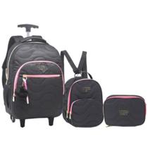 Kit Mochila 18” Escolar Juvenil Com Chaveiro Pompom E Corda Com 2 Rodas Feminino Com Lancheira Térmi