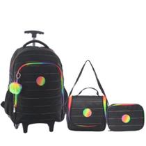 Kit Mochila 18” Escolar Juvenil Estampa Liso Com 2 Rodas Feminino Com Lancheira Térmica E Estojo