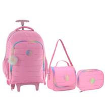 Kit Mochila 18” Escolar Juvenil Estampa Liso Com 2 Rodas Feminino Com Lancheira Térmica E Estojo