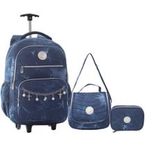 Kit Mochila 18” Juvenil 2 Rodas Jeans Escuro Com Lancheira Térmica E Estojo