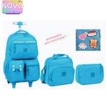 Kit Mochila 18” Pins Removíveis Acompanhante Escolar Juvenil 2 Rodas Escolar Com Lancheira Térmica E Kit Mochila 18” Pins Removíveis Acompanhante Escolar Juvenil 2 Rodas Escolar Com Lancheira Térmica E