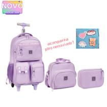 Kit Mochila 18” Pins Removíveis Acompanhante Escolar Juvenil 2 Rodas Escolar Com Lancheira Térmica E Kit Mochila 18” Pins Removíveis Acompanhante Escolar Juvenil 2 Rodas Escolar Com Lancheira Térmica E