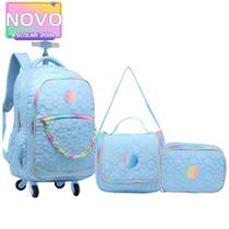 Kit Mochila 20” Escolar Juvenil Estampa Coração 4 Rodinhas 360 Feminino Com Lancheira Térmica E Est