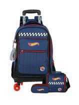 Kit Mochila 2Em1 Roda + Lancheira + Estojo Hotwheels - Azul