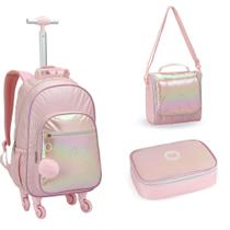 Kit Mochila 360 , Lancheira e Estojo Escolar Brilhosa