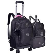 Kit Mochila 360º Crinkle com Lurex + Lancheira 2 em 1 + Estojo Rebecca Bonbon Escolar Viagem