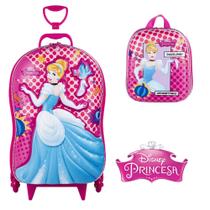 Kit Mochila 3D Com 6 Rodinhas + Lancheira Princesas Cinderela - Diplomata