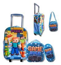 Kit Mochila 3D Escola Infantil Com Rodinhas Lancheira Estojo