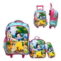 Kit Mochila 3D Escola Infantil Rodinhas Lancheira Estojo Volta As Aulas
