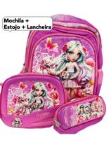 Kit Mochila 41CM+ Estojo + Lancheira Menina Escolar Princessa Com Unicornio Rosa