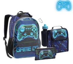 Kit Mochila 5 Peças Game Seanite Infantil Menino Estojo Lancheira Garrafa