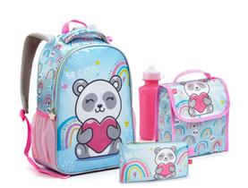 Kit Mochila 5 Peças Panda Azul Lancheira Com Estojo Menina Infantil Seanite Kit Mochila 5 Peças Panda Azul Lancheira Com Estojo Menina Infantil Seanite