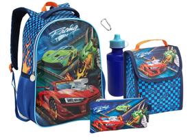 Kit Mochila 5 Peças Racing Carro Seanite Infantil Menino Estojo Lancheira Garrafa