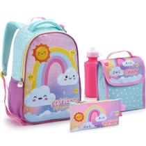 Kit Mochila 5 Peças Rainbow The New Novo Arco Iris Lancheira Com Estojo Menina Infantil Seanite