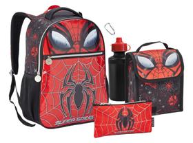 Kit Mochila 5 Peças Spider Man Super Preto Seanite Infantil Menino Estojo Lancheira Garrafa Kit Mochila 5 Peças Spider Man Super Preto Seanite Infantil Menino Estojo Lancheira Garrafa