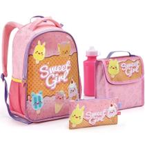 Kit Mochila 5 Peças Sweet Girl Sorvete Nova Lancheira Com Estojo Menina Infantil Seanite